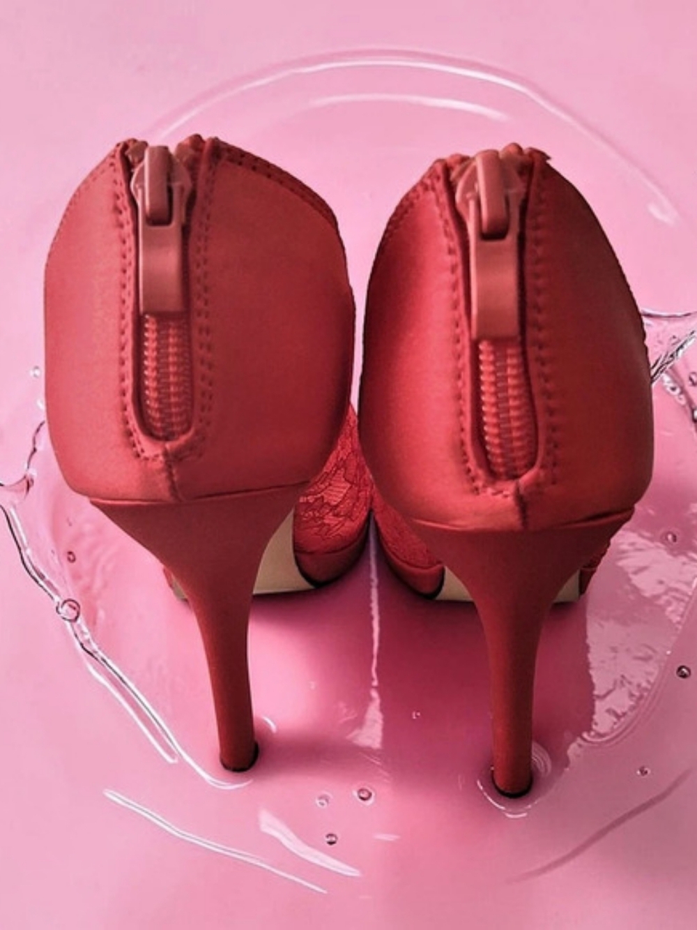 De Blossom Collection Red Lace Peep-Toe Heels Women's Shoes Size 6 Sexy Autumn - Picture 7 of 8